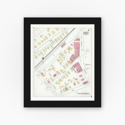 Old map wall art mockup — black gallery frame with white mat — Sanborn Fire Insurance Map from Geneva, Ashtabula County, Ohio (1919), Sheet #0004