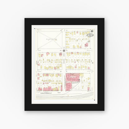Old map wall art mockup — black gallery frame with white mat — Sanborn Fire Insurance Map from Fort Madison, Lee County, Iowa (1913), Sheet #0018
