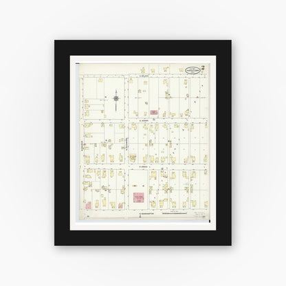 Old map wall art mockup — black gallery frame with white mat — Sanborn Fire Insurance Map from Jamestown, Greene County, Ohio (1910), Sheet #0002