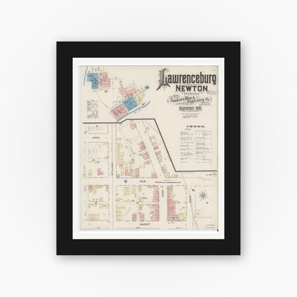 Old map wall art mockup — black gallery frame with white mat — Sanborn Fire Insurance Map from Lawrenceburg, Dearborn County, Indiana (1885) - Complete Map Set