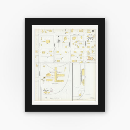 Old map wall art mockup — black gallery frame with white mat — Sanborn Fire Insurance Map from Ocala, Marion County, Florida (1901), Sheet #0011