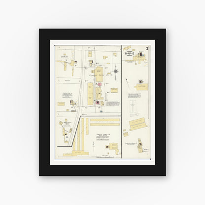 Old map wall art mockup — black gallery frame with white mat — Sanborn Fire Insurance Map from Kennett, Dunklin County, Missouri (1911), Sheet #0003