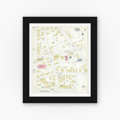 Old map wall art mockup — black gallery frame with white mat — Sanborn Fire Insurance Map from Stoneham, Middlesex County, Massachusetts (1916), Sheet #0004