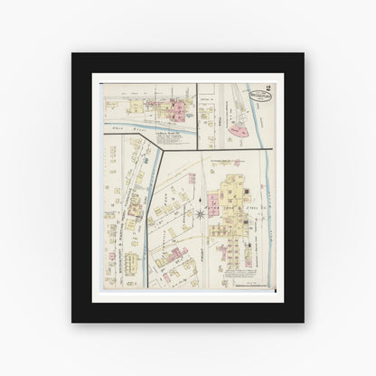 Old map wall art mockup — black gallery frame with white mat — Sanborn Fire Insurance Map from Bridgeport, Belmont County, Ohio (1886), Sheet #0002