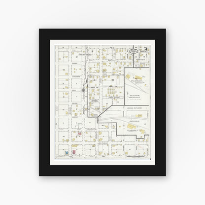 Old map wall art mockup — black gallery frame with white mat — Sanborn Fire Insurance Map from Perry, Taylor County, Florida (1917), Sheet #0004