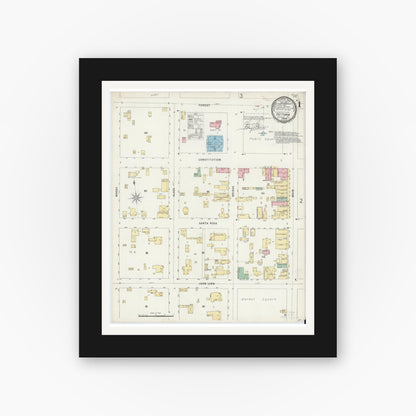 Old map wall art mockup — black gallery frame with white mat — Sanborn Fire Insurance Map from Victoria, Victoria County, Texas (1896), Sheet #0001