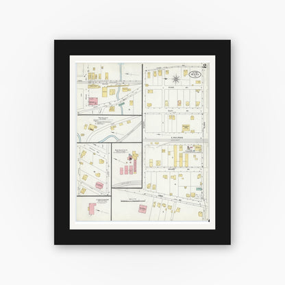 Old map wall art mockup — black gallery frame with white mat — Sanborn Fire Insurance Map from Mars, Butler County, Pennsylvania (1905), Sheet #0002