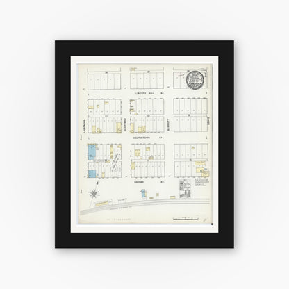 Old map wall art mockup — black gallery frame with white mat — Sanborn Fire Insurance Map from Round Rock, Williamson County, Texas (1891) - Complete Map Set