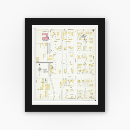 Old map wall art mockup — black gallery frame with white mat — Sanborn Fire Insurance Map from Celina, Mercer County, Ohio (1907), Sheet #0007