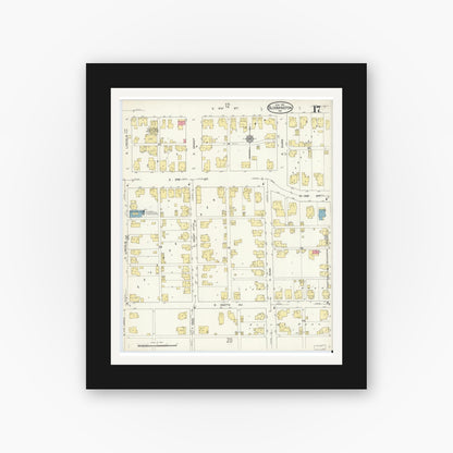 Old map wall art mockup — black gallery frame with white mat — Sanborn Fire Insurance Map from Bloomington, Monroe County, Indiana (1913), Sheet #0017