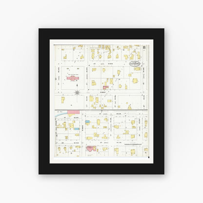Old map wall art mockup — black gallery frame with white mat — Sanborn Fire Insurance Map from Independence, Buchanan County, Iowa (1899), Sheet #0008