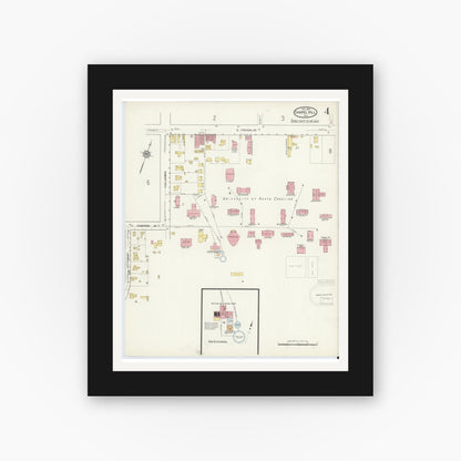 Old map wall art mockup — black gallery frame with white mat — Sanborn Fire Insurance Map from Chapel Hill, Orange County, North Carolina (1915), Sheet #0004