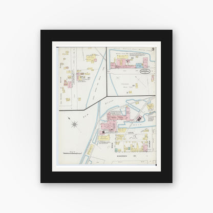 Old map wall art mockup — black gallery frame with white mat — Sanborn Fire Insurance Map from Neenah, Winnebago County, Wisconsin (1887), Sheet #0003