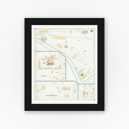 Old map wall art mockup — black gallery frame with white mat — Sanborn Fire Insurance Map from Oconto, Oconto County, Wisconsin (1904), Sheet #0015
