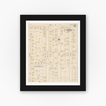 Old map wall art mockup — black gallery frame with white mat — Sanborn Fire Insurance Map from Belvidere, Boone County, Illinois (1922), Sheet #0022