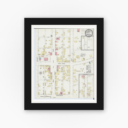 Old map wall art mockup — black gallery frame with white mat — Sanborn Fire Insurance Map from Woodsfield, Monroe County, Ohio (1893), Sheet #0001
