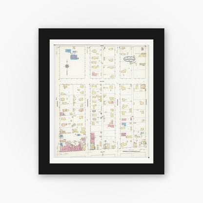 Old map wall art mockup — black gallery frame with white mat — Sanborn Fire Insurance Map from Prairie du Chien, Crawford County, Wisconsin (1912), Sheet #0003