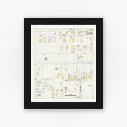 Old map wall art mockup — black gallery frame with white mat — Sanborn Fire Insurance Map from Suffolk, Independent Cities, Virginia (1898), Sheet #0002