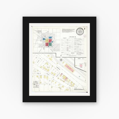 Old map wall art mockup — black gallery frame with white mat — Sanborn Fire Insurance Map from Chariton, Lucas County, Iowa (1907), Sheet #0001