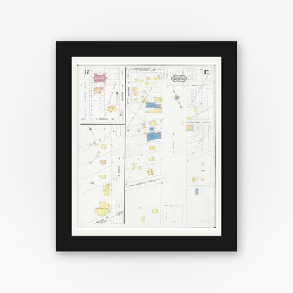 Old map wall art mockup — black gallery frame with white mat — Sanborn Fire Insurance Map from East Detroit, Macomb County, Michigan (1931), Sheet #0017