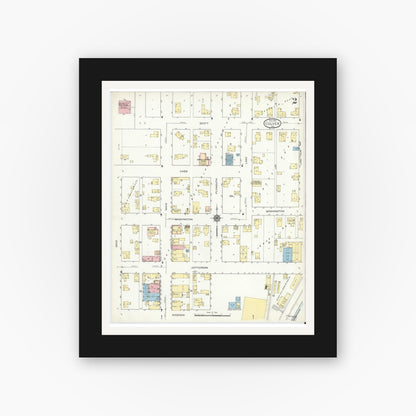 Old map wall art mockup — black gallery frame with white mat — Sanborn Fire Insurance Map from Culver, Marshall County, Indiana (1914), Sheet #0002