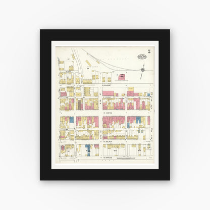 Old map wall art mockup — black gallery frame with white mat — Sanborn Fire Insurance Map from Ashland, Schuylkill County, Pennsylvania (1921), Sheet #0002