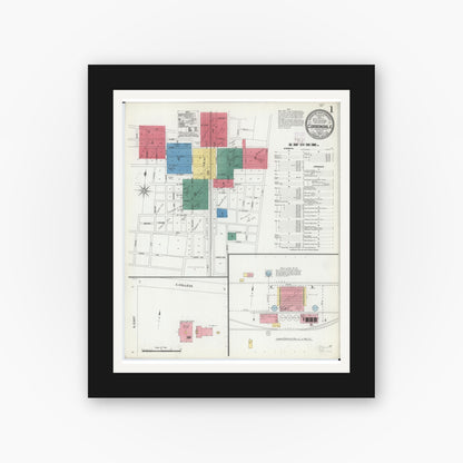 Old map wall art mockup — black gallery frame with white mat — Sanborn Fire Insurance Map from Carbondale, Jackson County, Illinois (1906) - Complete Map Set