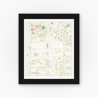 Old map wall art mockup — black gallery frame with white mat — Sanborn Fire Insurance Map from Onancock, Accomack County, Virginia (1912), Sheet #0004