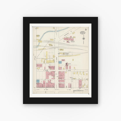 Old map wall art mockup — black gallery frame with white mat — Sanborn Fire Insurance Map from Urbana, Champaign County, Illinois (1915), Sheet #0003