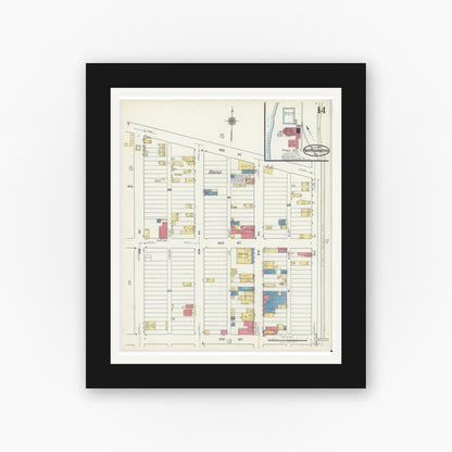 Old map wall art mockup — black gallery frame with white mat — Sanborn Fire Insurance Map from New Kensington, Westmoreland County, Pennsylvania (1921), Sheet #0014
