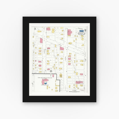 Old map wall art mockup — black gallery frame with white mat — Sanborn Fire Insurance Map from Bensenville, Dupage County, Illinois (1926), Sheet #0003