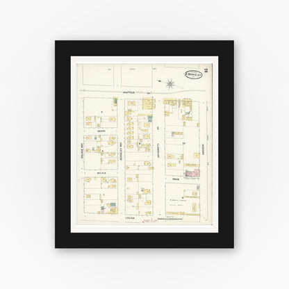 Old map wall art mockup — black gallery frame with white mat — Sanborn Fire Insurance Map from East Berkeley, Alameda County, California (1890), Sheet #0002