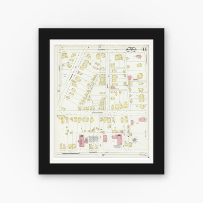 Old map wall art mockup — black gallery frame with white mat — Sanborn Fire Insurance Map from Pittston, Luzerne County, Pennsylvania (1896), Sheet #0011