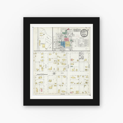 Old map wall art mockup — black gallery frame with white mat — Sanborn Fire Insurance Map from Pittsfield, Pike County, Illinois (1898) - Complete Map Set