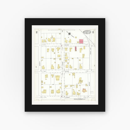Old map wall art mockup — black gallery frame with white mat — Sanborn Fire Insurance Map from Farmville, Pitt County, North Carolina (1923), Sheet #0002
