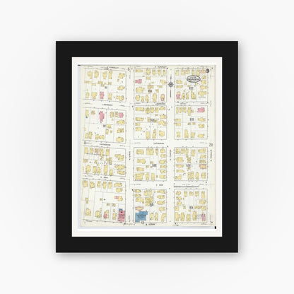 Old map wall art mockup — black gallery frame with white mat — Sanborn Fire Insurance Map from Ann Arbor, Washtenaw County, Michigan (1916), Sheet #0009