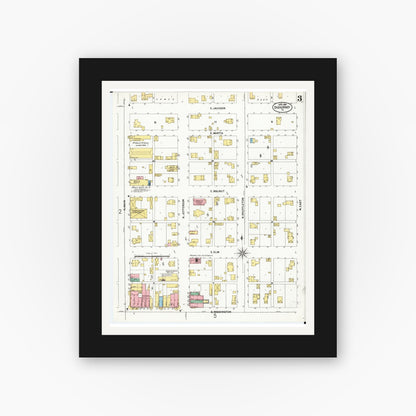Old map wall art mockup — black gallery frame with white mat — Sanborn Fire Insurance Map from Sigourney, Kiokuk County, Iowa (1899), Sheet #0003