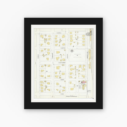 Old map wall art mockup — black gallery frame with white mat — Sanborn Fire Insurance Map from Cleburne, Johnson County, Texas (1904), Sheet #0004
