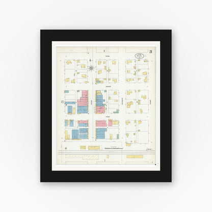 Old map wall art mockup — black gallery frame with white mat — Sanborn Fire Insurance Map from Hico, Hamilton County, Texas (1903), Sheet #0003