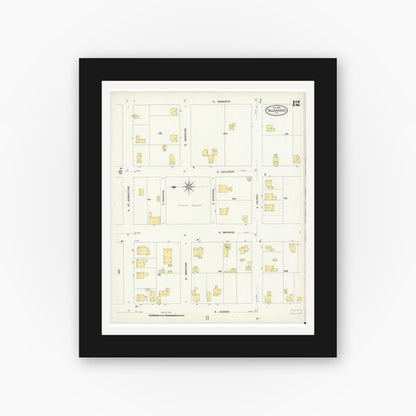 Old map wall art mockup — black gallery frame with white mat — Sanborn Fire Insurance Map from Tallahassee, Leon County, Florida (1909), Sheet #0012
