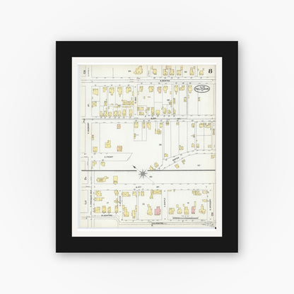 Old map wall art mockup — black gallery frame with white mat — Sanborn Fire Insurance Map from Philipsburg, Centre County, Pennsylvania (1904), Sheet #0008