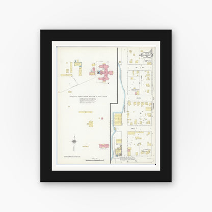 Old map wall art mockup — black gallery frame with white mat — Sanborn Fire Insurance Map from Richland Center, Richland County, Wisconsin (1912), Sheet #0004