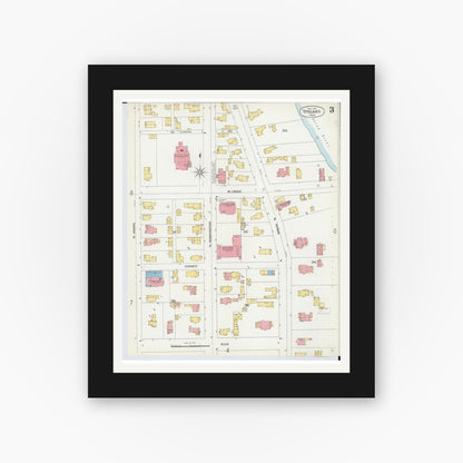 Old map wall art mockup — black gallery frame with white mat — Sanborn Fire Insurance Map from Ypsilanti, Washtenaw County, Michigan (1899), Sheet #0003