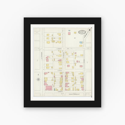 Old map wall art mockup — black gallery frame with white mat — Sanborn Fire Insurance Map from New Castle, Lawrence County, Pennsylvania (1894), Sheet #0004