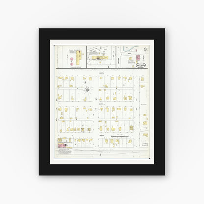 Old map wall art mockup — black gallery frame with white mat — Sanborn Fire Insurance Map from Shelbina, Shelby County, Missouri (1909), Sheet #0003