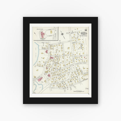 Old map wall art mockup — black gallery frame with white mat — Sanborn Fire Insurance Map from Winchester, Middlesex County, Massachusetts (1921), Sheet #0014
