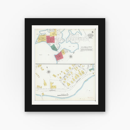 Old map wall art mockup — black gallery frame with white mat — Sanborn Fire Insurance Map from Wareham, Plymouth County, Massachusetts (1906), Sheet #0005