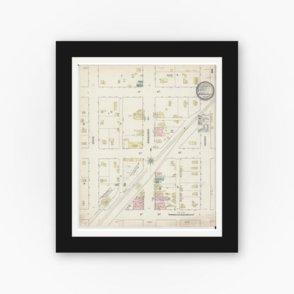 Old map wall art mockup — black gallery frame with white mat — Sanborn Fire Insurance Map from Gibson City, Ford County, Illinois (1888) - Complete Map Set