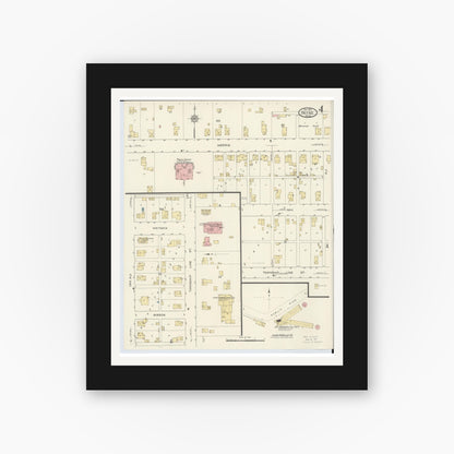 Old map wall art mockup — black gallery frame with white mat — Sanborn Fire Insurance Map from Payne, Paulding County, Ohio (1913), Sheet #0004