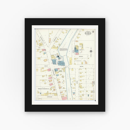 Old map wall art mockup — black gallery frame with white mat — Sanborn Fire Insurance Map from Cedarburg, Ozaukee County, Wisconsin (1910), Sheet #0002